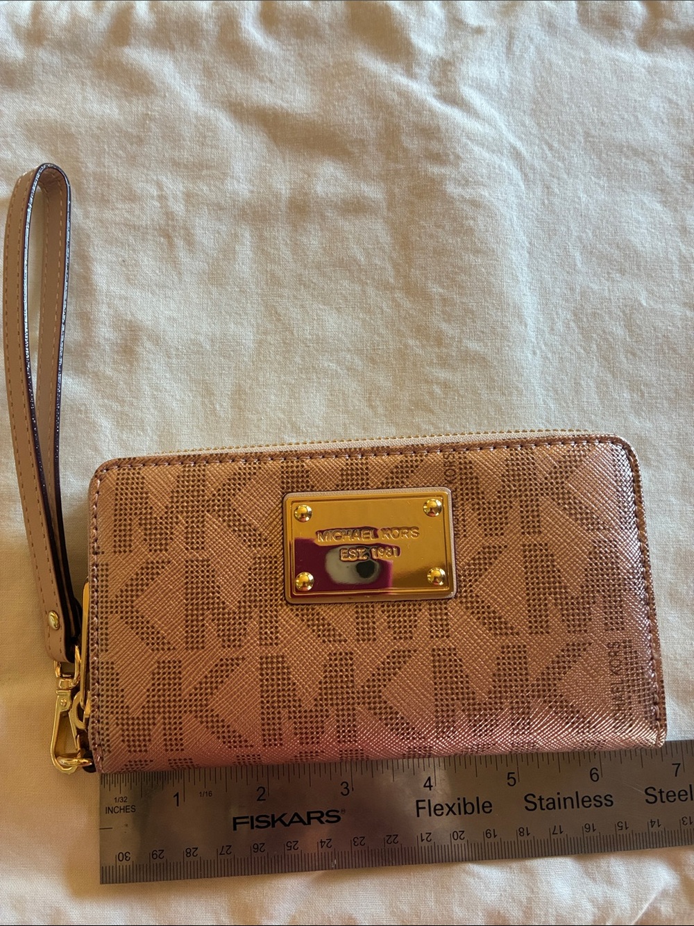 Michael Kors Tan Gold Logo Wristlet Card Case